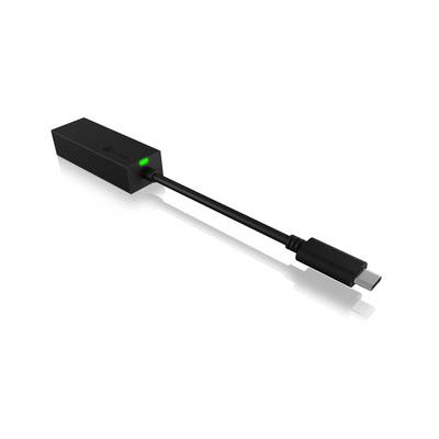 'Schwarzer Adapter mit USB-C-Anschluss und grün leuchtendem Indikator.'