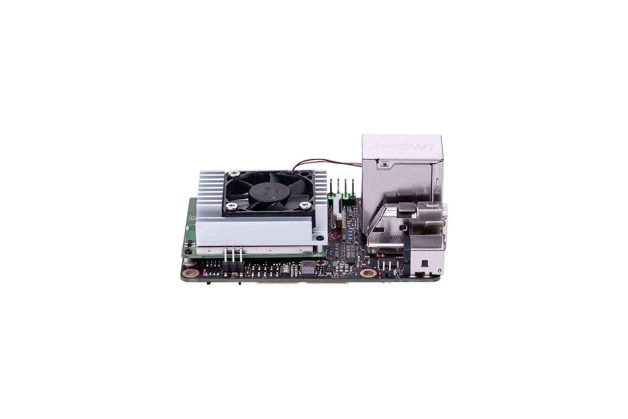 Einzelplatine mit Lüfter und Anschlüssen. Dient zur Kühlung und elektrischen Verbindung in elektronischen Geräten.