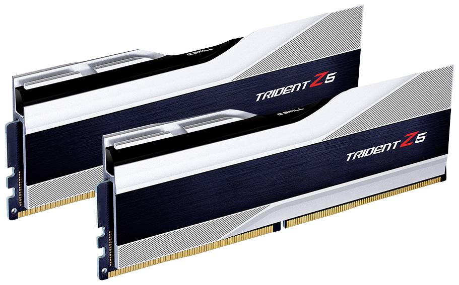 Zwei RAM-Module mit der Aufschrift 'Trident Z5'. Sie haben ein modernes Design mit schwarzem und silbernem Gehäuse.
