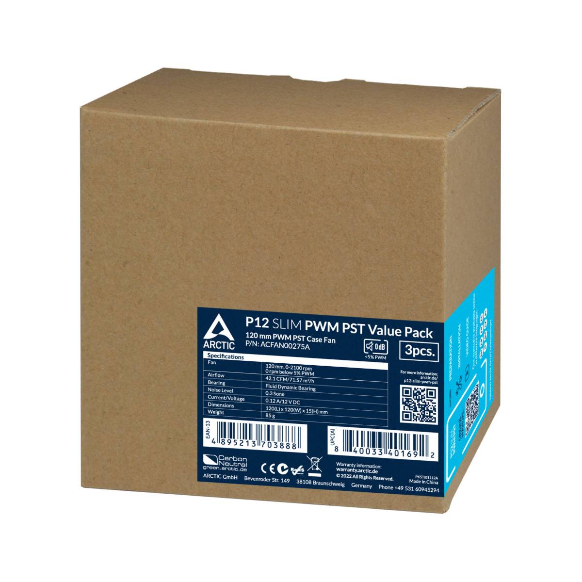 ARCTIC P12 Slim PWM PST - Gehäuselüfter - 120 mm - Schwarz (Packung mit 3)-6