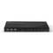 Schwarzer KVM-Switch mit vier USB-Anschlüssen auf der Vorderseite, Beschriftungen für Maus, Tastatur, Gerät und Audio. Markenname oben links.