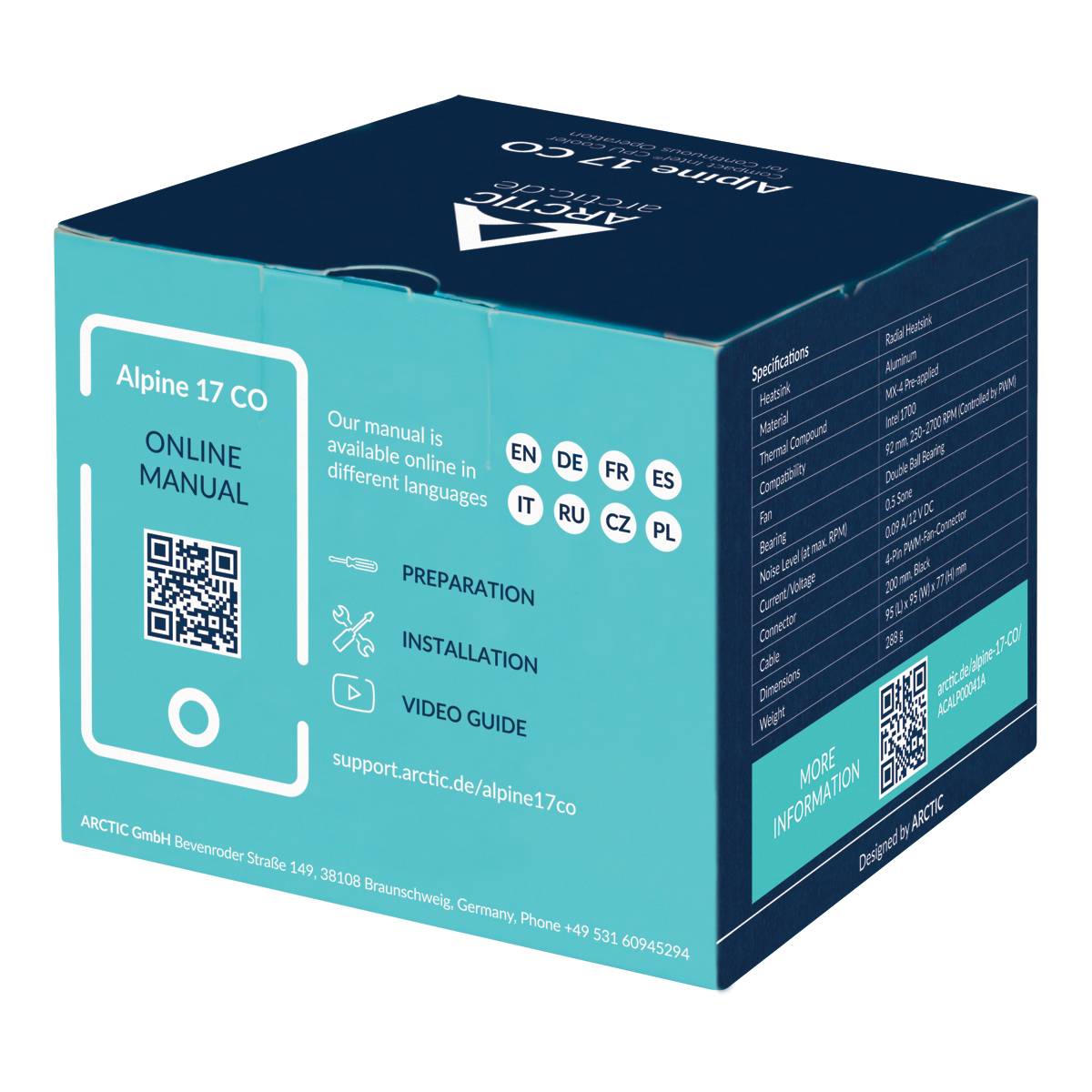 Arctic Alpine 17 CO CPU-Kühler mit Lüfter Intel® LGA 1700, Intel® LGA 1851-8