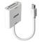 Ein weißer Adapter für Mini DisplayPort zu DVI, mit 'SOURCE' und 'DISPLAY' Beschriftungen. Er hat ein kurzes Kabel.