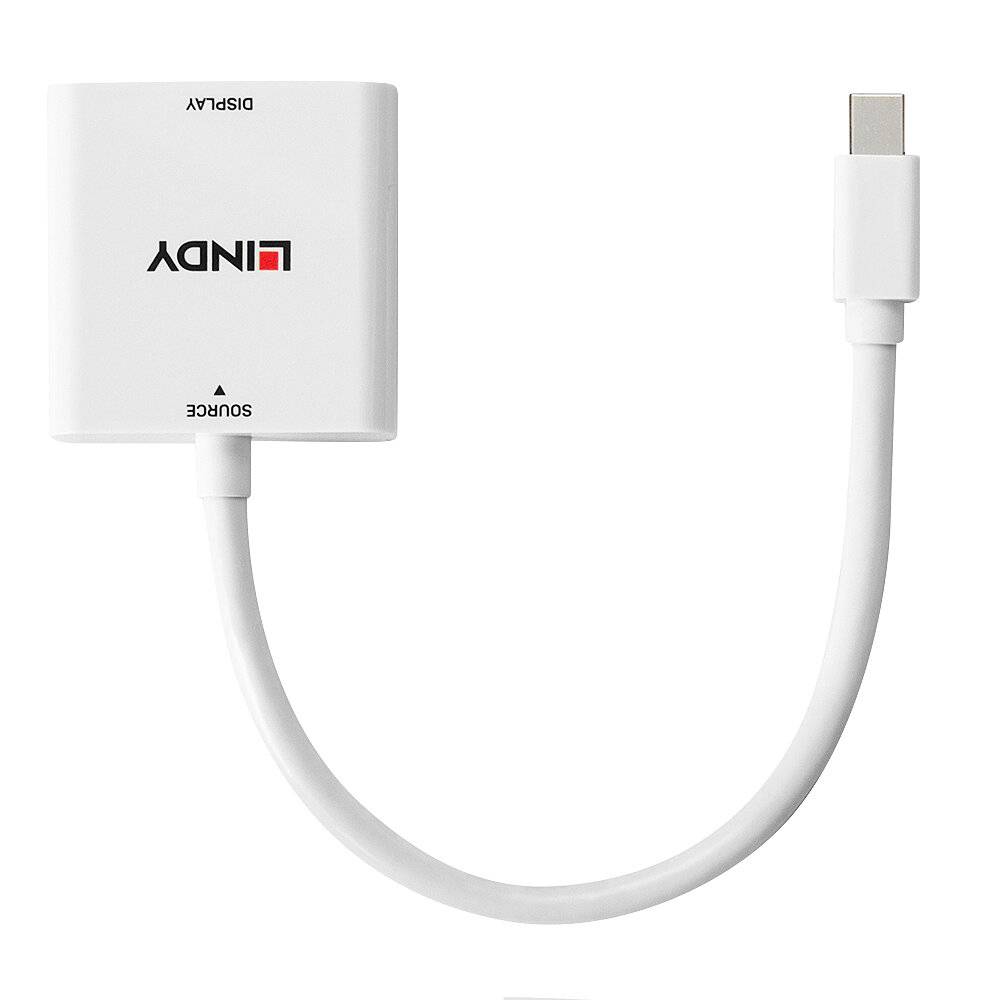 Ein USB-C-zu-HDMI-Adapter mit der Aufschrift 'LINDY'. Der Adapter hat Anschlüsse für HDMI und USB-C.