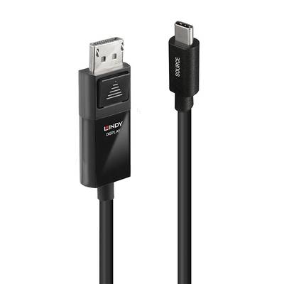 'DisplayPort-zu-USB-C-Kabel', links DisplayPort-Stecker, rechts USB-C-Stecker, schwarz; zur Video- und Datenübertragung.