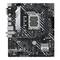 Eine schwarze Hauptplatine mit verschiedenen Anschlüssen und Steckplätzen, darunter RAM-Steckplätze und ein CPU-Sockel. Markenname rechts unten.