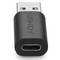Ein schwarzer USB-Adapter mit USB-C-Anschluss auf einer Seite und einem USB-A-Anschluss auf der anderen, Marke "Lindy".