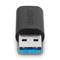 Ein schwarzer USB-Adapter mit blauem USB 3.0-Anschluss von oben betrachtet. Markenname 'LINDY' auf dem Gehäuse.