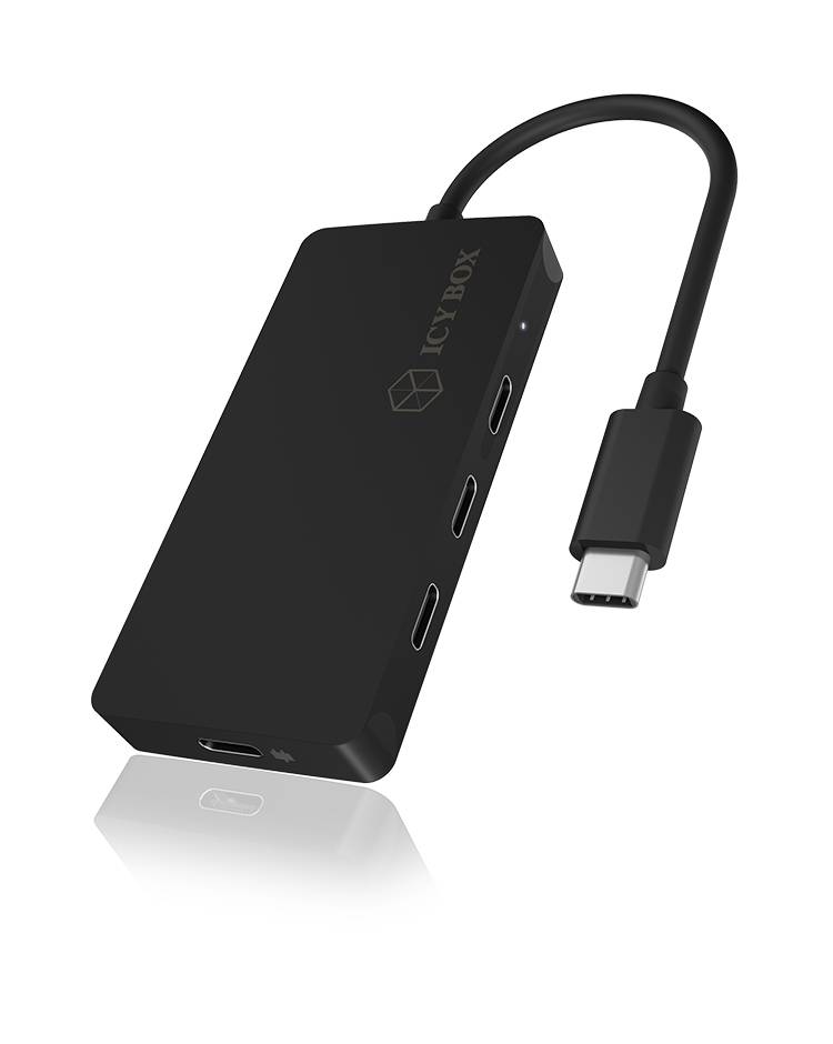 Ein USB-C-Hub mit mehreren Anschlüssen, darunter HDMI, USB-A und USB-C. Geeignet für den Anschluss mehrerer Geräte.