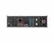 Rückseite eines Computer-Motherboards mit verschiedenen Anschlussmöglichkeiten, inklusive USB-Ports, HDMI, DisplayPort, Ethernet und Audiobuchsen.