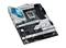 Mainboard mit silbernen und schwarzen Komponenten, mehrere Anschlussmöglichkeiten für Prozessor, RAM und Erweiterungskarten.