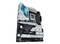 Ein modernes Computer-Mainboard mit mehreren PCIe-Steckplätzen, RAM-Steckplätzen und einer auffälligen, leuchtenden Abdeckung.
