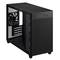Schwarzes PC-Gehäuse mit offener Seitenwand, sichtbarem Lüfter, USB- und Audiobuchsen oben; minimalistische, rechteckige Form.