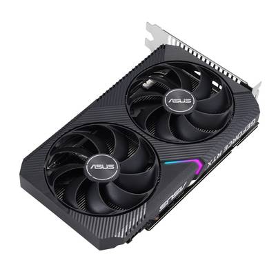 ASUS Grafikkarte mit zwei Lüftern und GeForce RTX Branding, geeignet für leistungsstarkes Gaming und Grafikverarbeitung.