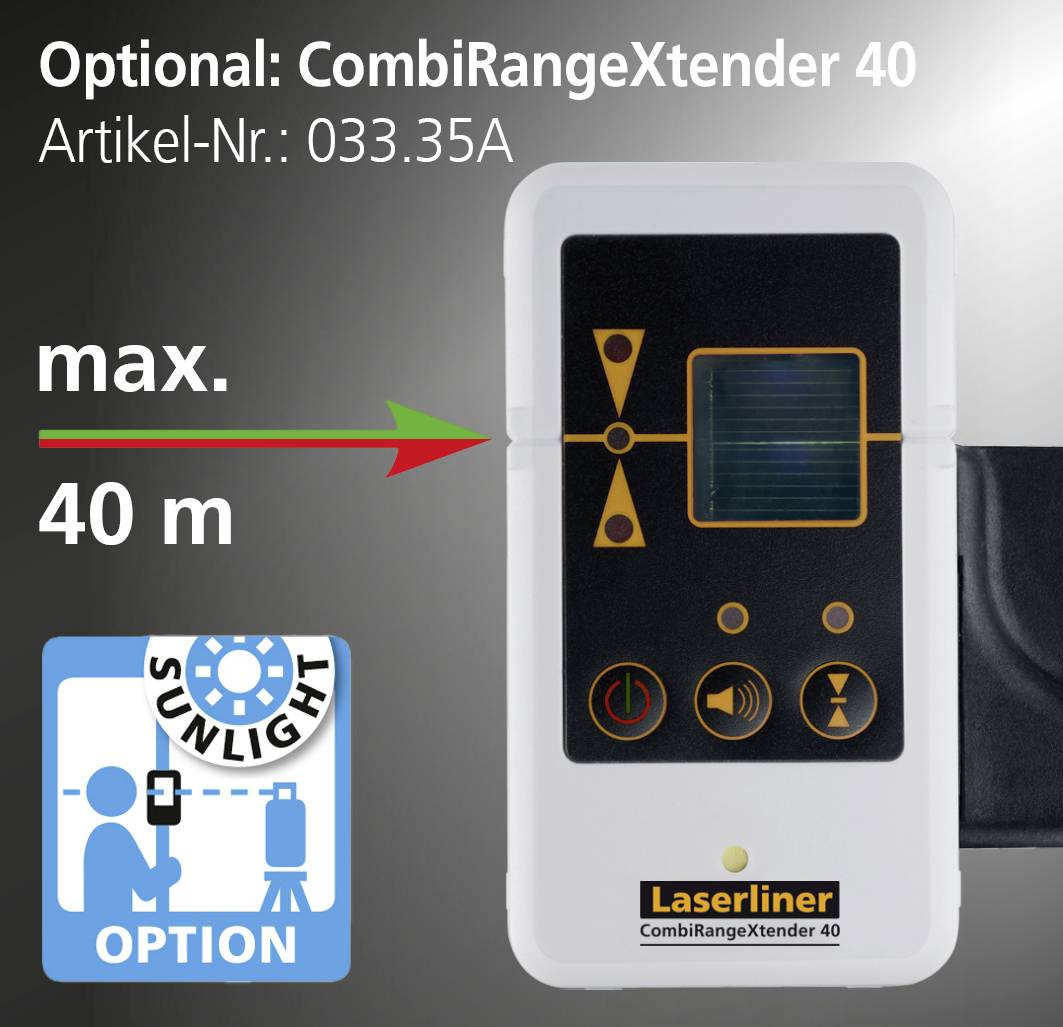 Optionales Zubehör: CombiRangeXtender 40 mit Artikel-Nummer 033.35A. Maximale Reichweite von 40 m. Sunlight-Option verfügbar.