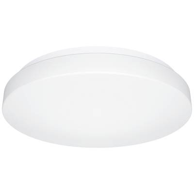 Weißes, rundes LED-Deckenlicht mit flacher Bauform, ideal für gleichmäßige Raumbeleuchtung.