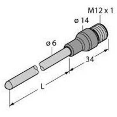 Technische Zeichnung eines zylindrischen Steckers mit Gewinde M12 x 1, Durchmesserangaben ø6 und ø14, sowie einer Länge von 34 mm.
