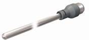 Ein silberner Metallstab mit grauem Griff, der wie ein Sensor oder eine Sonde aussieht, möglicherweise für technische Anwendungen.