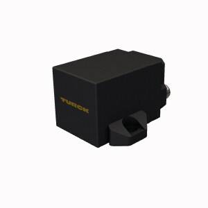 Ein rechteckiger schwarzer Sensor mit einem gelben Aufdruck an der Seite und einer Kabelverbindung auf der Rückseite.