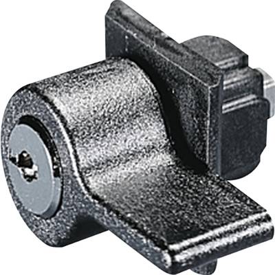 Ein schwarzes mechanisches Schloss mit einem abgerundeten, drehbaren Bügel. Es dient zur Sicherung von Geräten oder Schränken.