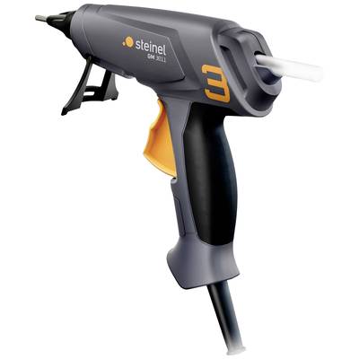 Klebestiftpistole in Grau mit schwarzem Griff und orangenem Akzent; seitliche Aufschrift 'Steinel'.