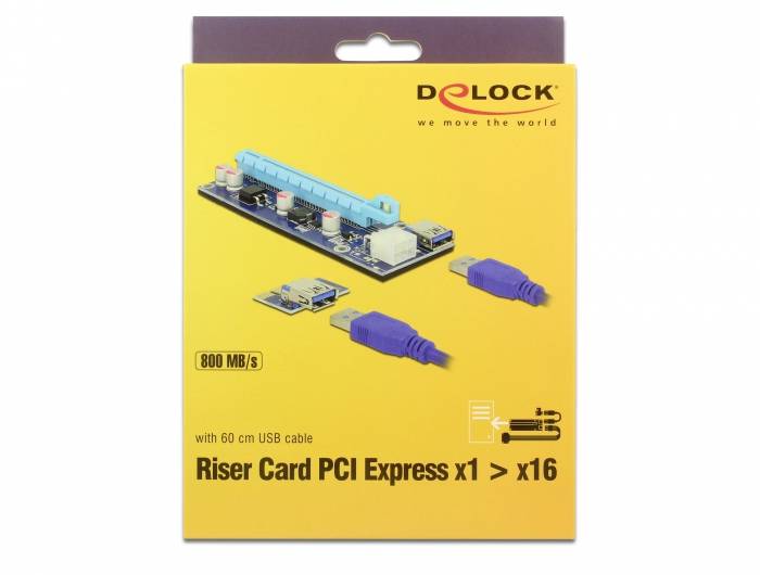 Delock PCIe Riser Kabel PCIe x16 Buchse, USB-A Buchse 0.60 m Blau 41426-2