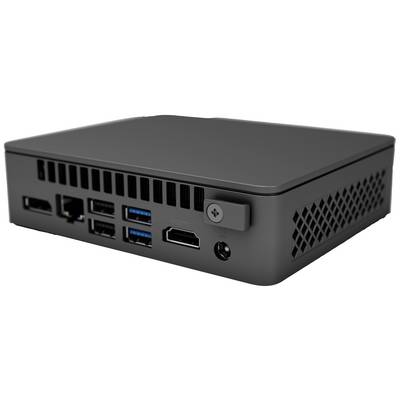 Ein kleiner, schwarzer Computer mit mehreren USB-Anschlüssen und HDMI-Anschlüssen, geeignet für kompakte PC-Setups.