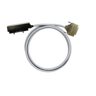 Ein graues Kabel mit einem rechteckigen, schwarzen Anschluss und einem goldfarbenen, rechteckigen Stecker am anderen Ende.