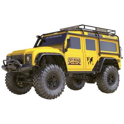 Gelber Offroad-Geländewagen mit großen Reifen und 'Off-Road Mania Zone'-Schriftzug, bereit für extremes Gelände.