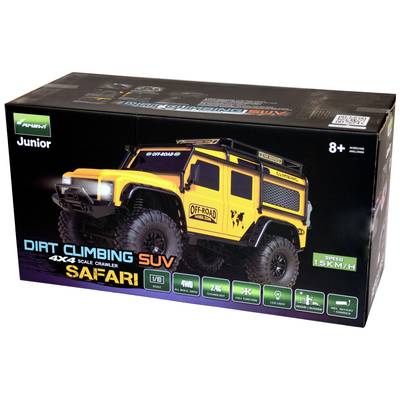 Spielzeugauto in bunter Verpackung mit der Aufschrift 'Dirt Climbing SUV Safari', geeignet ab 8 Jahren, Geschwindigkeit 15 km/h.