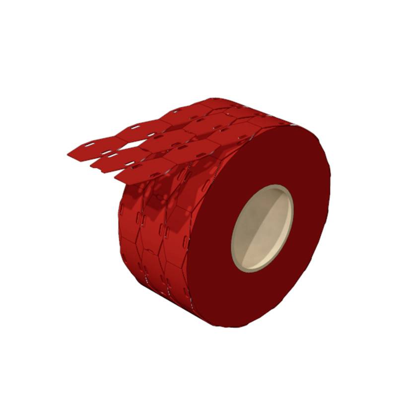 Rolle mit rotem, segmentiertem Material, ähnlich Sicherheitsband, für Markierungen oder Absperrungen.