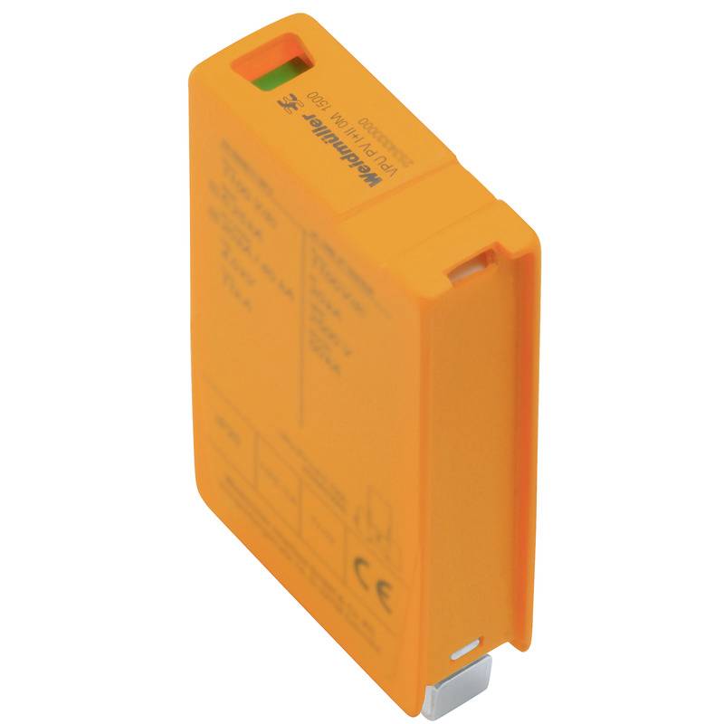 Ein orangefarbenes elektronisches Gerät mit einer rechteckigen Form und der Aufschrift 'Weidmüller'.