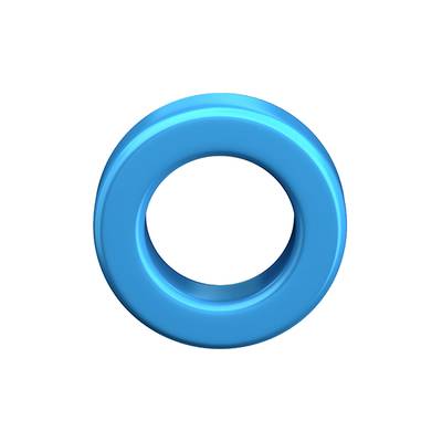 Eine blaue, dreidimensionale Donut-Form mit einer zentralen Öffnung auf weißem Hintergrund.