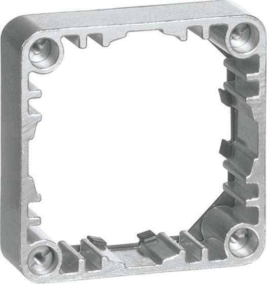 Metallischer Gegenrahmen mit quadratischer Form und Schraublöchern an den Ecken, verwendet zur Befestigung in industriellen Anwendungen.