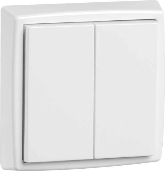 Doppelschalter in Weiß an der Wand, bereit zur Steuerung von Beleuchtung oder Geräten.