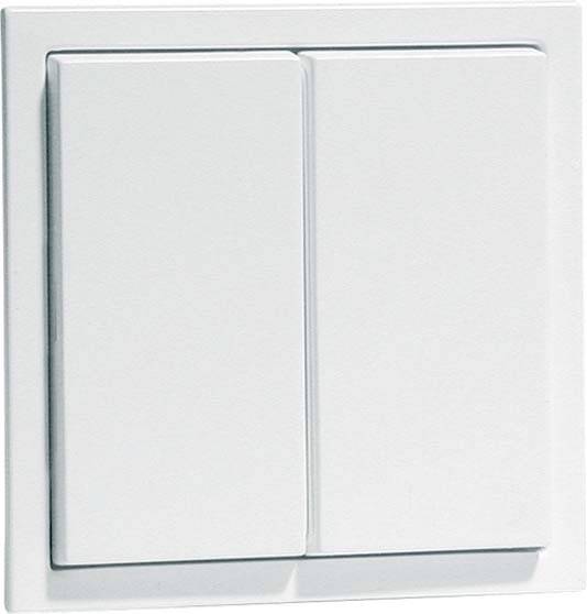 Doppelschalter in Weiß an einer Wand, links ein großer und rechts ein kleiner Schalter, beide aus Kunststoff.