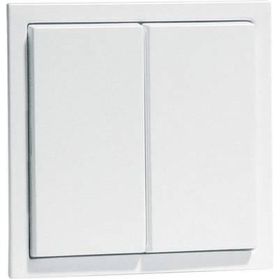 Ein weißer Doppelschalter an einer Wand, geeignet zum Ein- und Ausschalten von zwei unterschiedlichen elektrischen Geräten oder Lichtquellen.