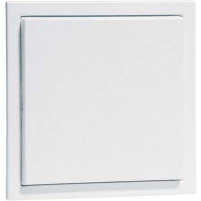 Ein weißer, quadratischer Lichtschalter an einer Wand, glatt und schlicht im Design.