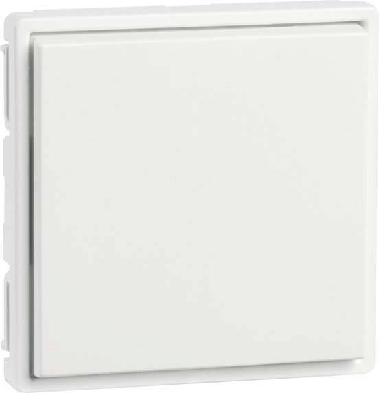 Ein weißer, quadratischer Lichtschalter in Nahaufnahme, montiert an einer Wand. Der Schalter hat ein schlichtes, modernes Design.