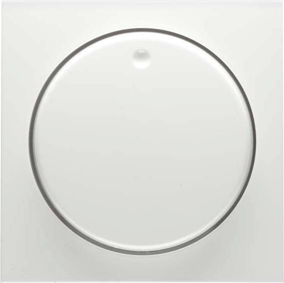 Ein transparenter runder Glasdeckel mit kleinem Griff oben, von oben betrachtet, vor neutralem Hintergrund.