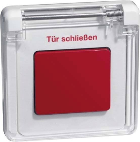 Ein roter Schalter mit der Aufschrift 'Tür schließen'.