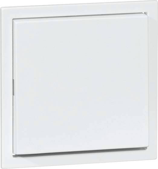 Quadratischer, weißer Wandschalter in einer neutralen Umgebung.