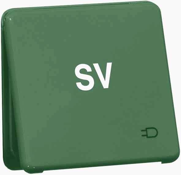 Eine grüne Taste mit der Aufschrift 'SV' und einem stilisierten Lautsprechersymbol unten rechts.