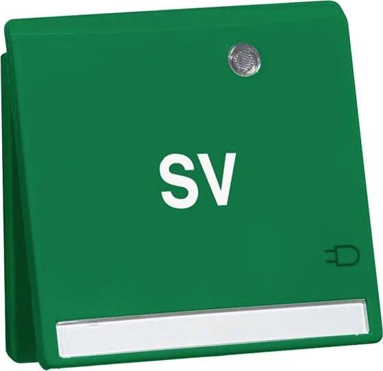 Grüne Notfalltaste mit der Aufschrift 'SV', verwendet zur Aktivierung eines Sicherheitssystems.