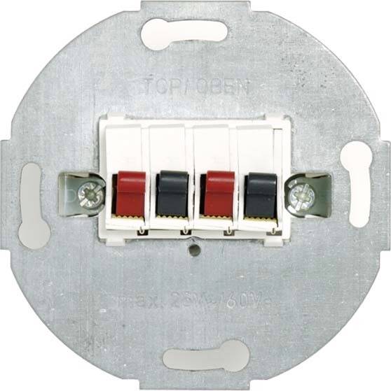 Vierfach-Schalter mit abwechselnd roten und schwarzen Kippschaltern in einer runden Metallhalterung montiert.