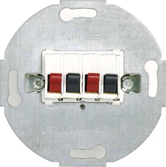 Vierfach-Wippe-Schalter in Wandhalterung, geeignet für elektrische Schaltungen. Links zwei weiße Hebel, rechts zwei rote.