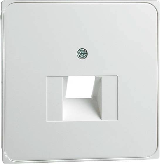 Eine weiße Wandleuchte mit quadratischer Öffnung in der Mitte und dezentem Logo oben. Geeignet für moderne Innenräume.