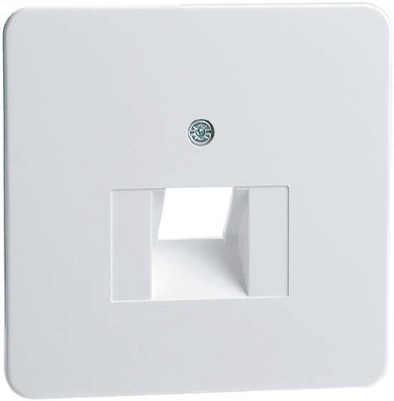 Ethernet-Wandsteckdose in Weiß mit RJ45-Port in der Mitte, geeignet für Netzwerkverbindungen in Innenräumen.