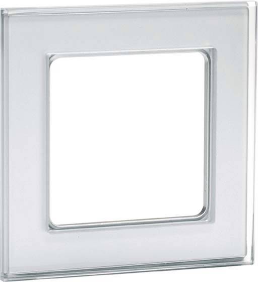 Rahmen für einen Lichtschalter aus klarem Glas mit quadratischer Form.