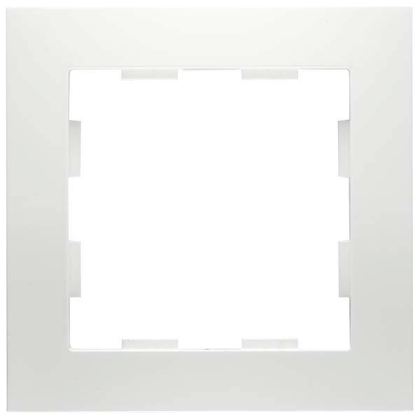 Weiße quadratische Rahmenabdeckung mit Ausschnitt in der Mitte, geeignet zur Montage von Steckdosen oder Schaltern.
